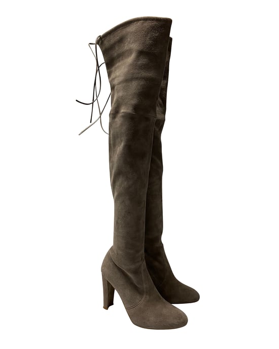Stuart Weitzman Highland Over The Knee Boots in Grey Suede - Image 2