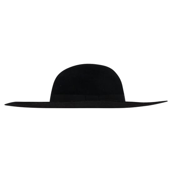 Saint Laurent Ribbon Band Flat Brim Hat in Black Wool - Image 1