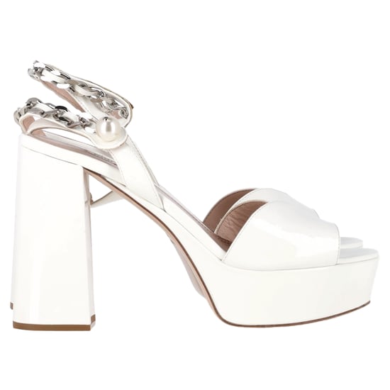 Miu Miu Platform Ankle-Strap Sandals in White Patent Leather - Image 1