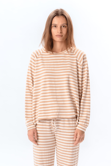 Gestripte normale pasvorm met lange mouwen - Beige - Image 3