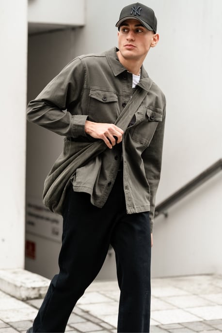 Twill overshirt - Donker olijfgroen - Image 2
