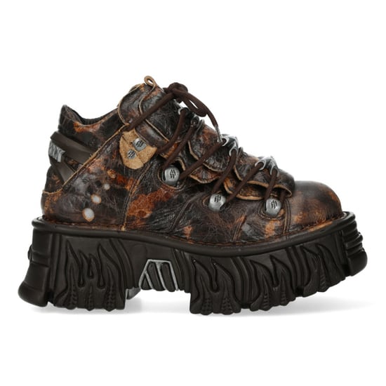 New Rock M-106-C194 Brown Flame Leather Gothic Ankle Platform Boots - Image 1