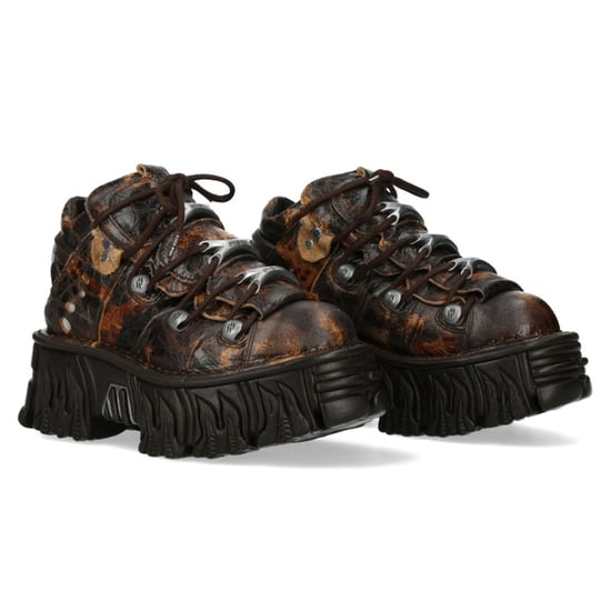 New Rock M-106-C194 Bruna Flammande Läder Gotiska Platåstövlar - Image 3