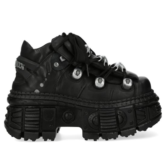 New Rock M-OVERZ106B-C1 Metallic Chunky Zwarte Leren Gothic Enkellaarsjes - Image 1