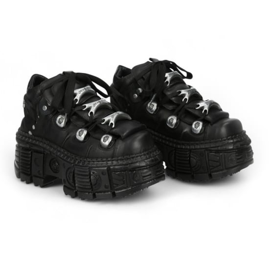 New Rock M-OVERZ106B-C1 Metallic Chunky Zwarte Leren Gothic Enkellaarsjes - Image 3