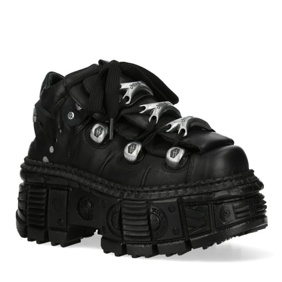 New Rock M-OVERZ106B-C1 Metallic Chunky Zwarte Leren Gothic Enkellaarsjes - Image 4