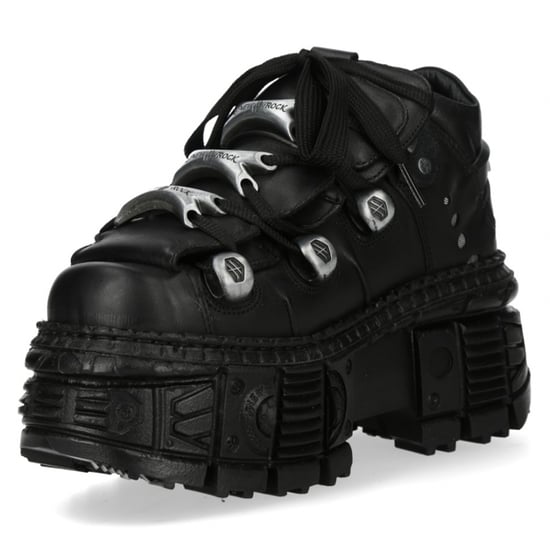 New Rock M-OVERZ106B-C1 Metallic Chunky Zwarte Leren Gothic Enkellaarsjes - Image 6