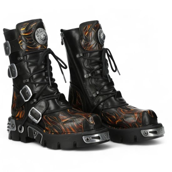 New Rock M-591-C58 halfhoge zwarte vlammen leren metallic gothic laarzen - Image 3