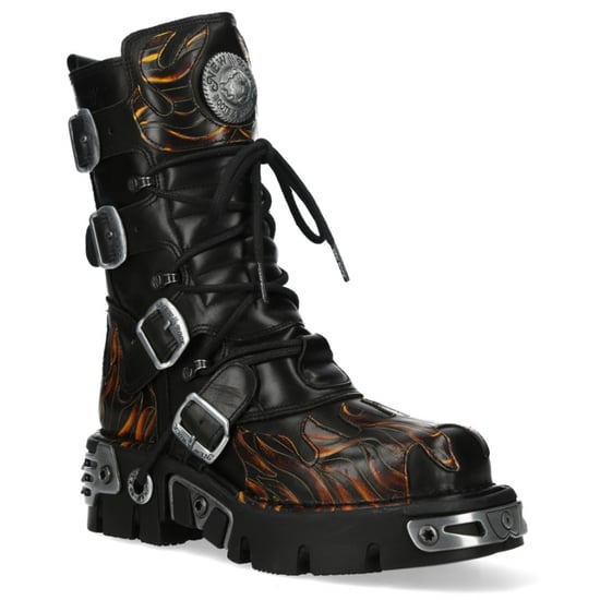 New Rock M-591-C58 halfhoge zwarte vlammen leren metallic gothic laarzen - Image 4