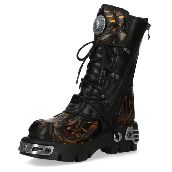 New Rock M-591-C58 halfhoge zwarte vlammen leren metallic gothic laarzen - Image 6