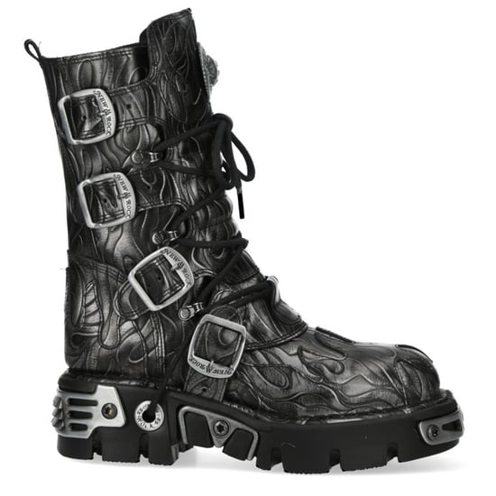 New Rock M-591-C63 Halfhoge zwarte stalen leren metallic gothic laarzen - Image 1