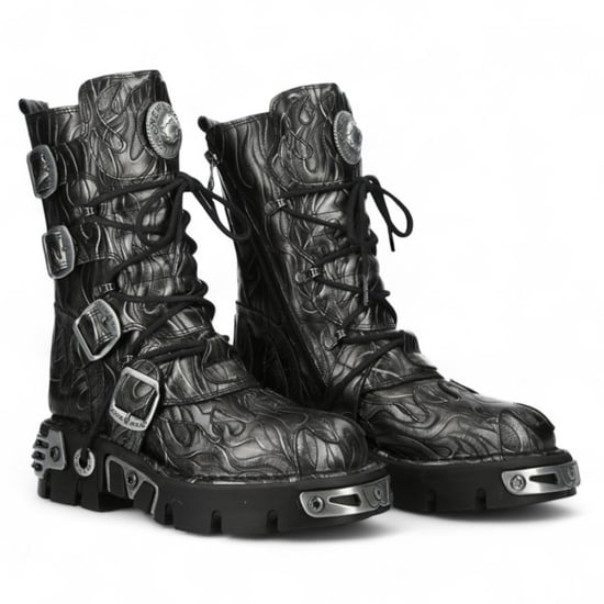 New Rock M-591-C63 Halfhoge zwarte stalen leren metallic gothic laarzen - Image 3