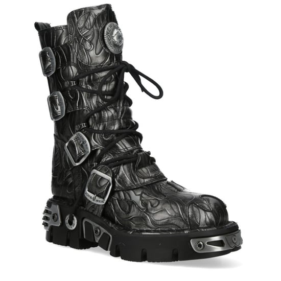 New Rock M-591-C63 Halfhoge zwarte stalen leren metallic gothic laarzen - Image 4