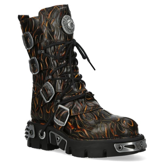 New Rock M-591-C62 Mid-Calf High Black Flame Leather Metallic Gothic Boots - Image 4