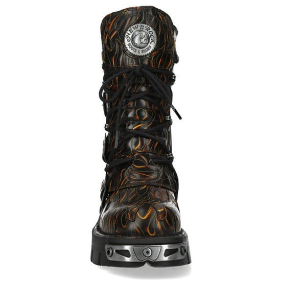 New Rock M-591-C62 Mid-Calf High Black Flame Leather Metallic Gothic Boots - Image 5