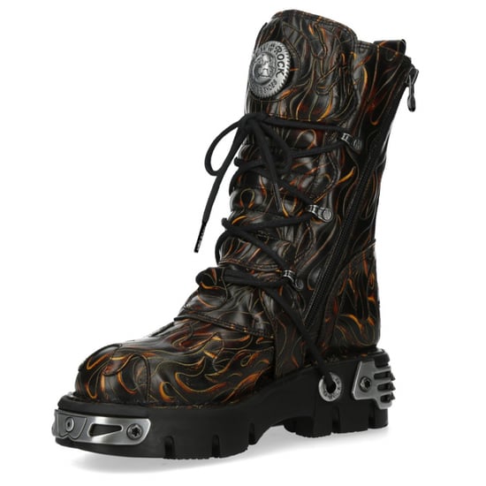 New Rock M-591-C62 Mid-Calf High Black Flame Leather Metallic Gothic Boots - Image 6