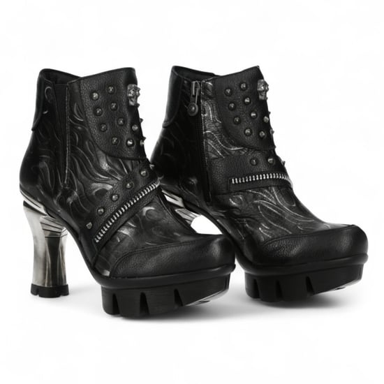 New Rock Dames NEOPUNK001-C19 Zwarte Gothic Punk Leren Enkellaarsjes met Hak - Image 3