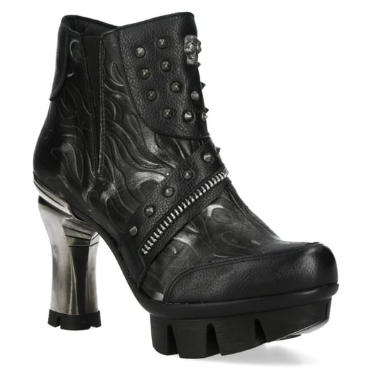 New Rock Dames NEOPUNK001-C19 Zwarte Gothic Punk Leren Enkellaarsjes met Hak - Image 4