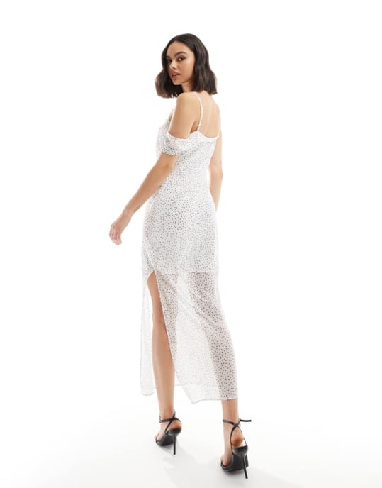 ASOS DESIGN one shoulder strap midi slip dress in ivory spot - Image 4
