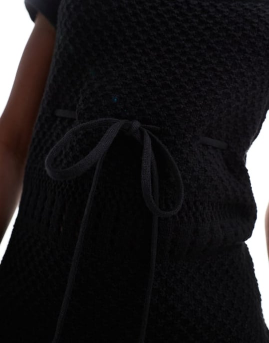 ASOS DESIGN knitted mini dress with scoop neck in mixed stitch in black - Image 3