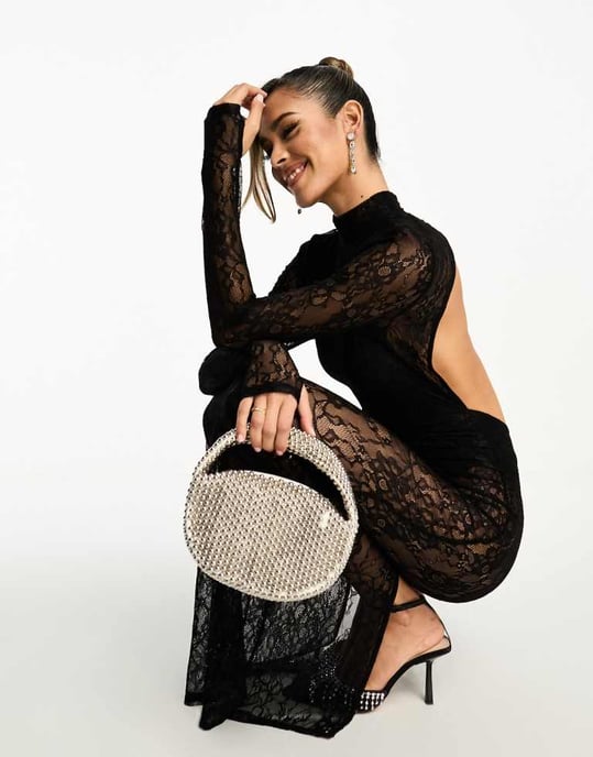 ASOS DESIGN lace overlay body maxi dress in black - Image 3