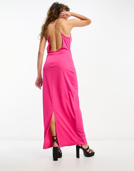 Only cowl neck midi dress in fuchsia pink - Image 2