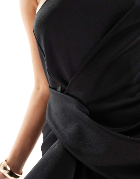 ASOS DESIGN premium manipulated drape side mini dress with moulded hips in black - Image 3