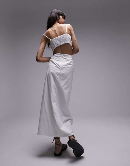 Topshop scallop edge midi dress in ivory-White - Image 2