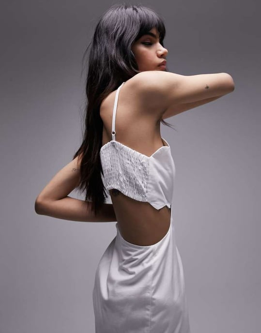 Topshop scallop edge midi dress in ivory-White - Image 3