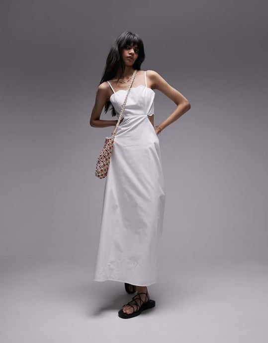 Topshop scallop edge midi dress in ivory-White - Image 4