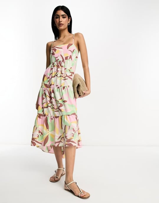 ASOS DESIGN open back tiered hi low hem maxi dress in brown floral print-Multi - Image 2