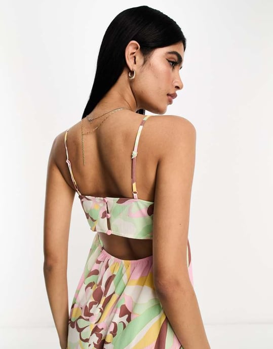 ASOS DESIGN open back tiered hi low hem maxi dress in brown floral print-Multi - Image 3