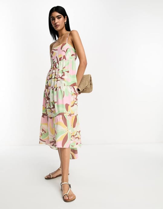 ASOS DESIGN open back tiered hi low hem maxi dress in brown floral print-Multi - Image 4