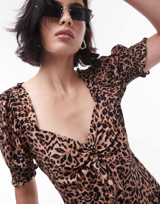 Topshop ruched front tea dress in animal print - Image 4