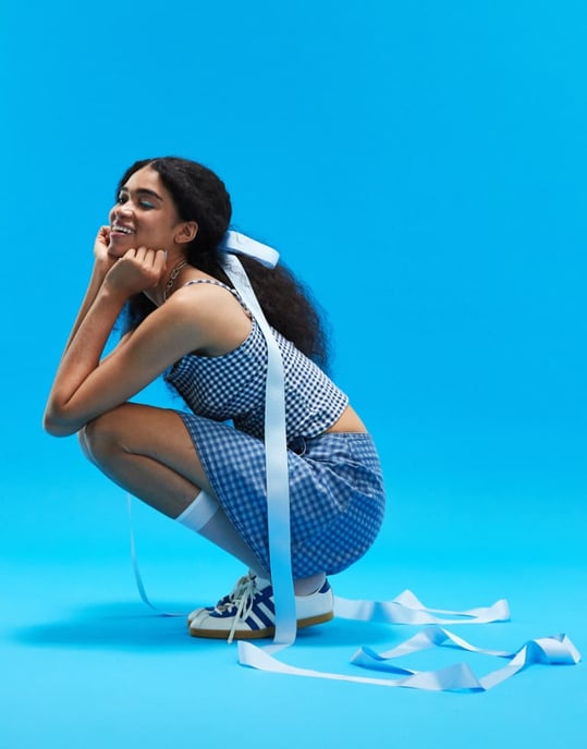 ASOS DESIGN denim wrap mini skirt in blue gingham print - Image 1