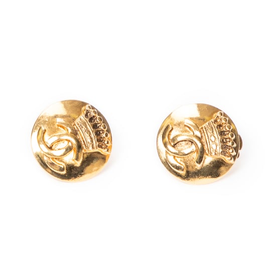 CC Crown Round Clip On Earrings Oorbellen - Image 1
