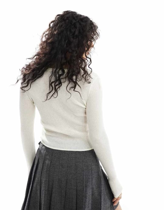 ASOS DESIGN knitted scoop neck top in stone-Neutral - Image 4