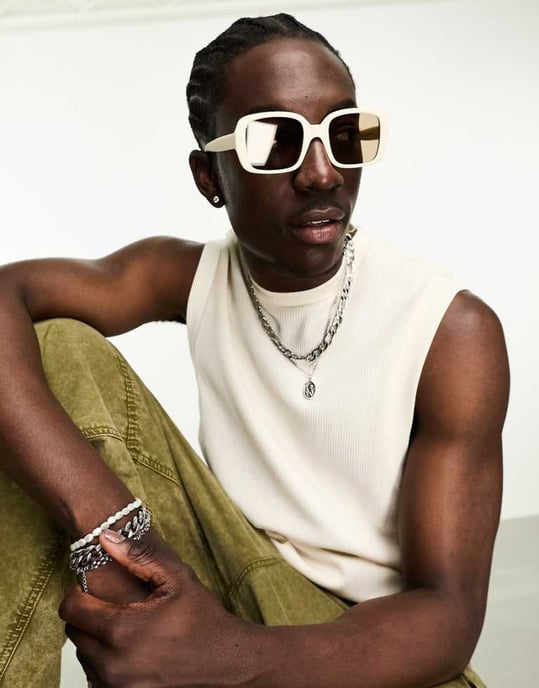 ASOS DESIGN square sunglasses with brown lens in ecru-White - Image 1