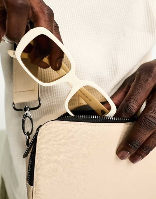ASOS DESIGN square sunglasses with brown lens in ecru-White - Image 3