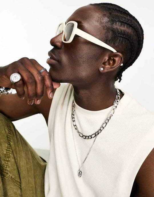 ASOS DESIGN square sunglasses with brown lens in ecru-White - Image 4