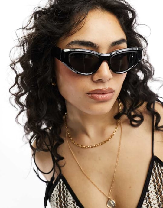 Jeepers Peepers slim cat eye sunglasses in black - Image 1
