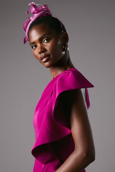 One Shoulder Crepe Ruffle Midi Dress - Image 4