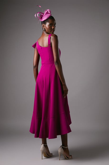 One Shoulder Crepe Ruffle Midi Dress - Image 5