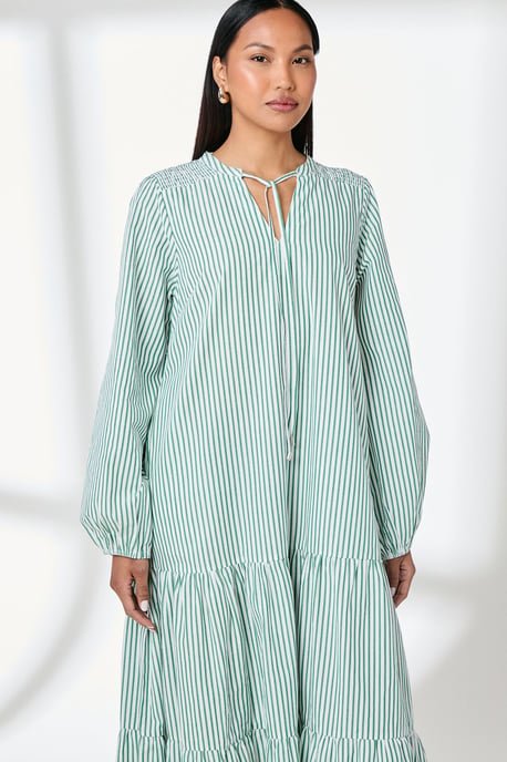 Stripe Tie Front Blouson Sleeve Maxi Dress - Image 2