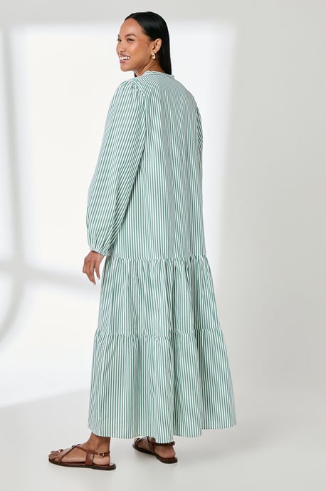 Stripe Tie Front Blouson Sleeve Maxi Dress - Image 3