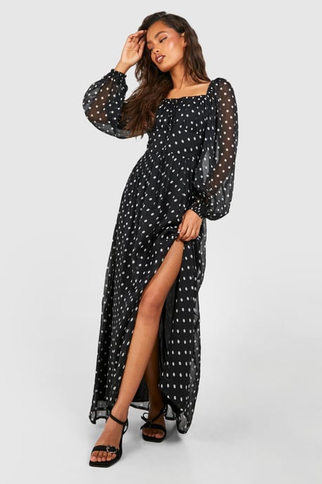 Chiffon Polka Dot Milkmaid Midaxi Dress - Image 3