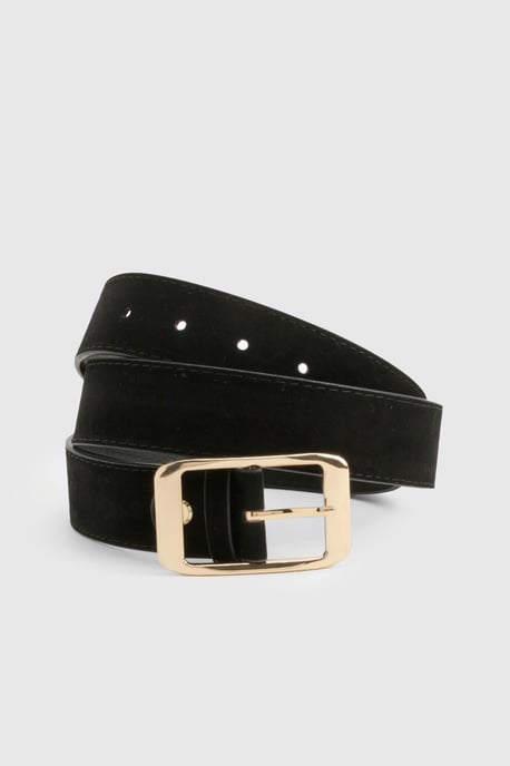 Faux Suede Chunky Gold Buckle Boyfriend Belt - Image 2