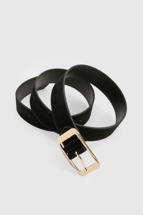 Faux Suede Chunky Gold Buckle Boyfriend Belt - Image 3