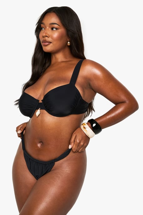 Plus Shell Trim Ruched Tanga Bikini Bottoms - Image 3
