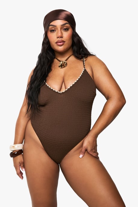 PLUS CONTRAST STITCH SCOOP SWIMSUIT - Image 1